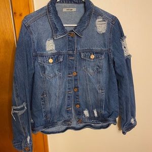 Forever 21 Distressed Denim Jean Jacket